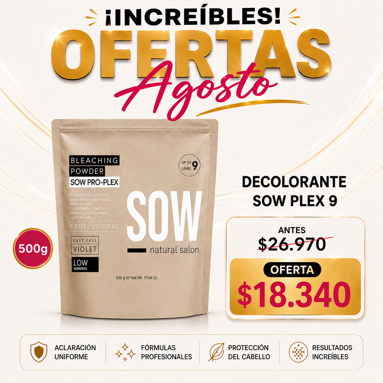 Sow Plex 500g 9 tonos Decolorante Prom