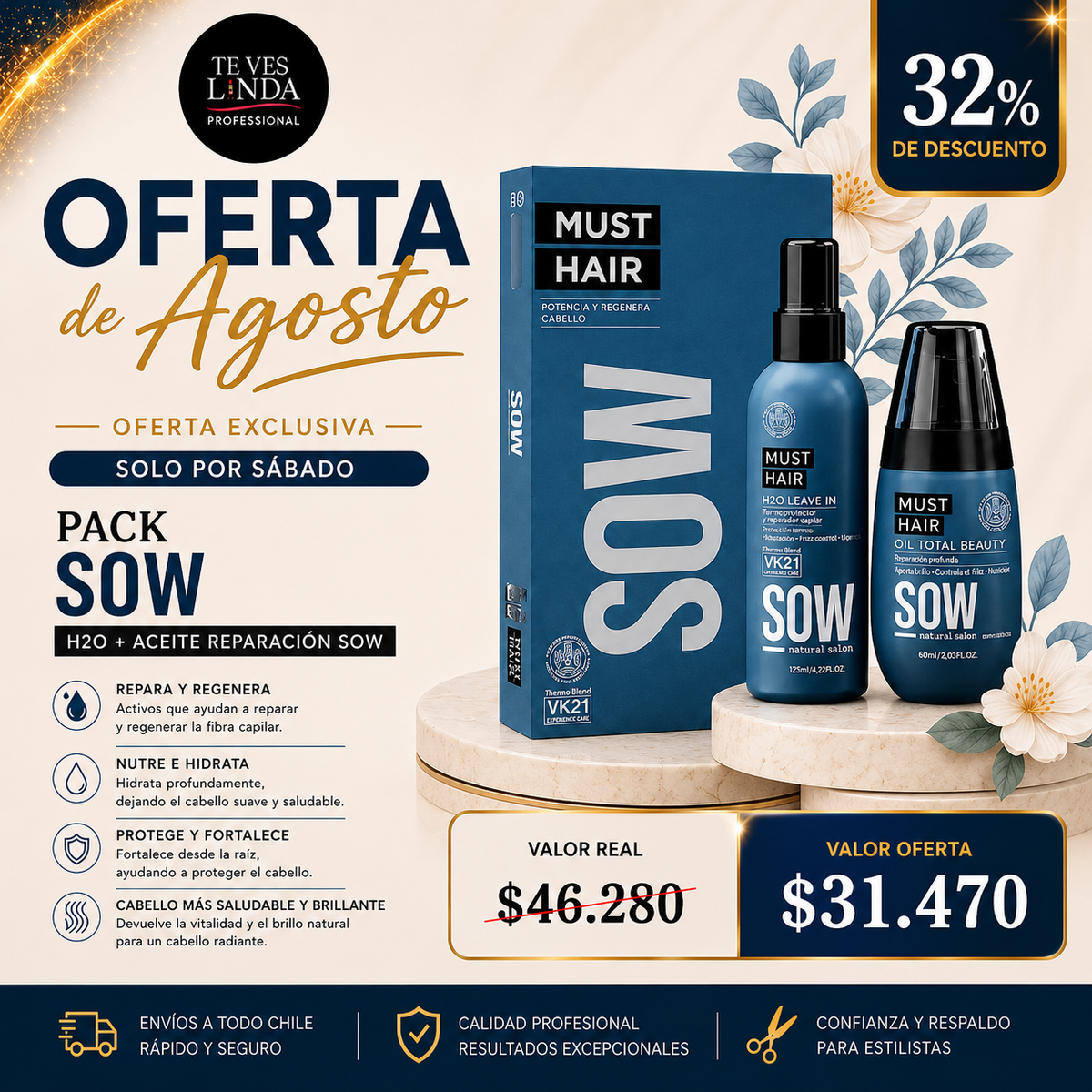 Pack Sow Must hair H2-O leave in + Oil Total Beauty