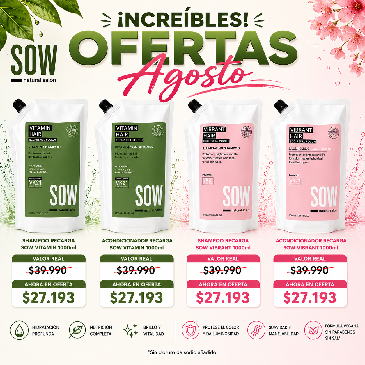 Shampo o Acondcionador Sow 1000ml Recarga
