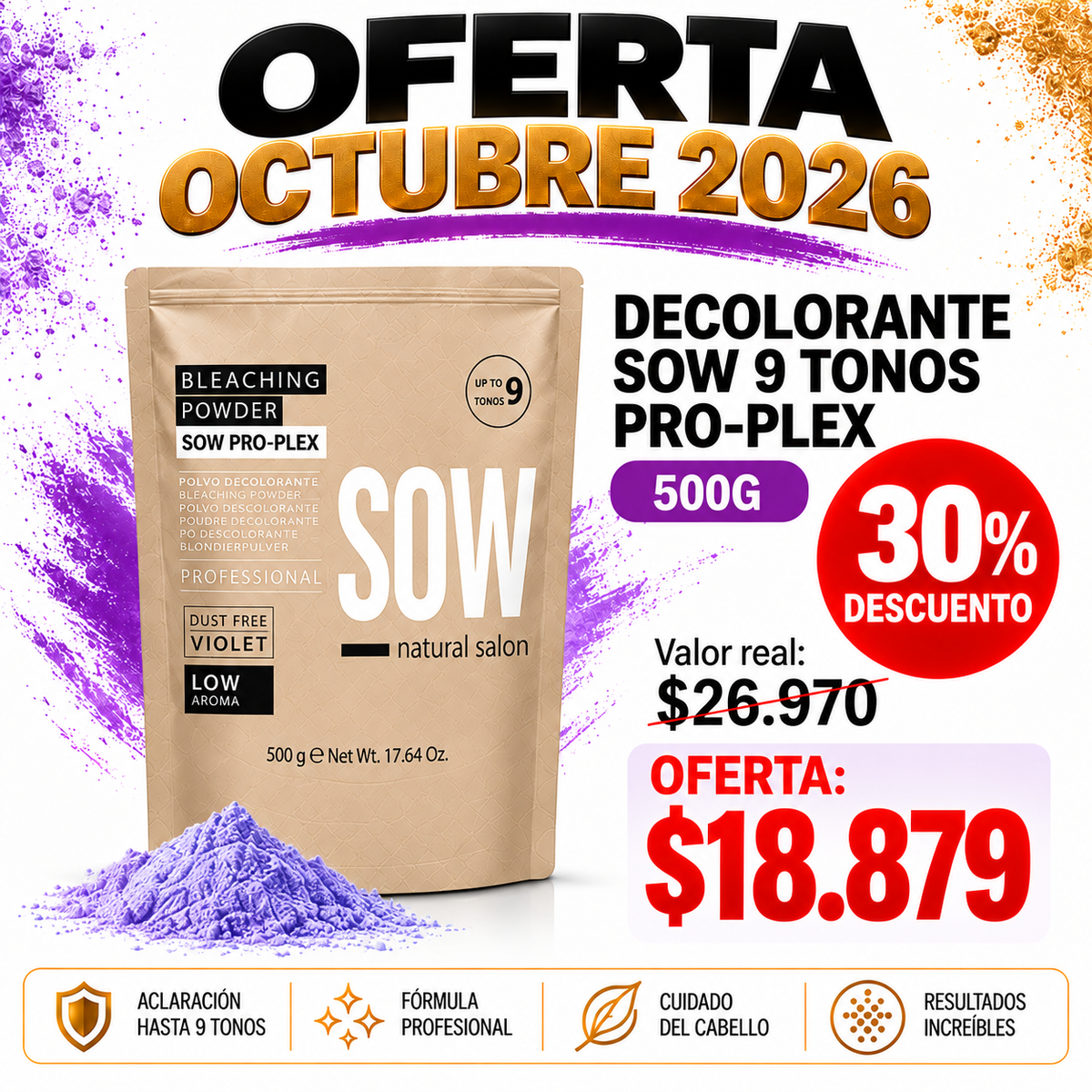 Sow Plex 500g 9 tonos Decolorante Prom