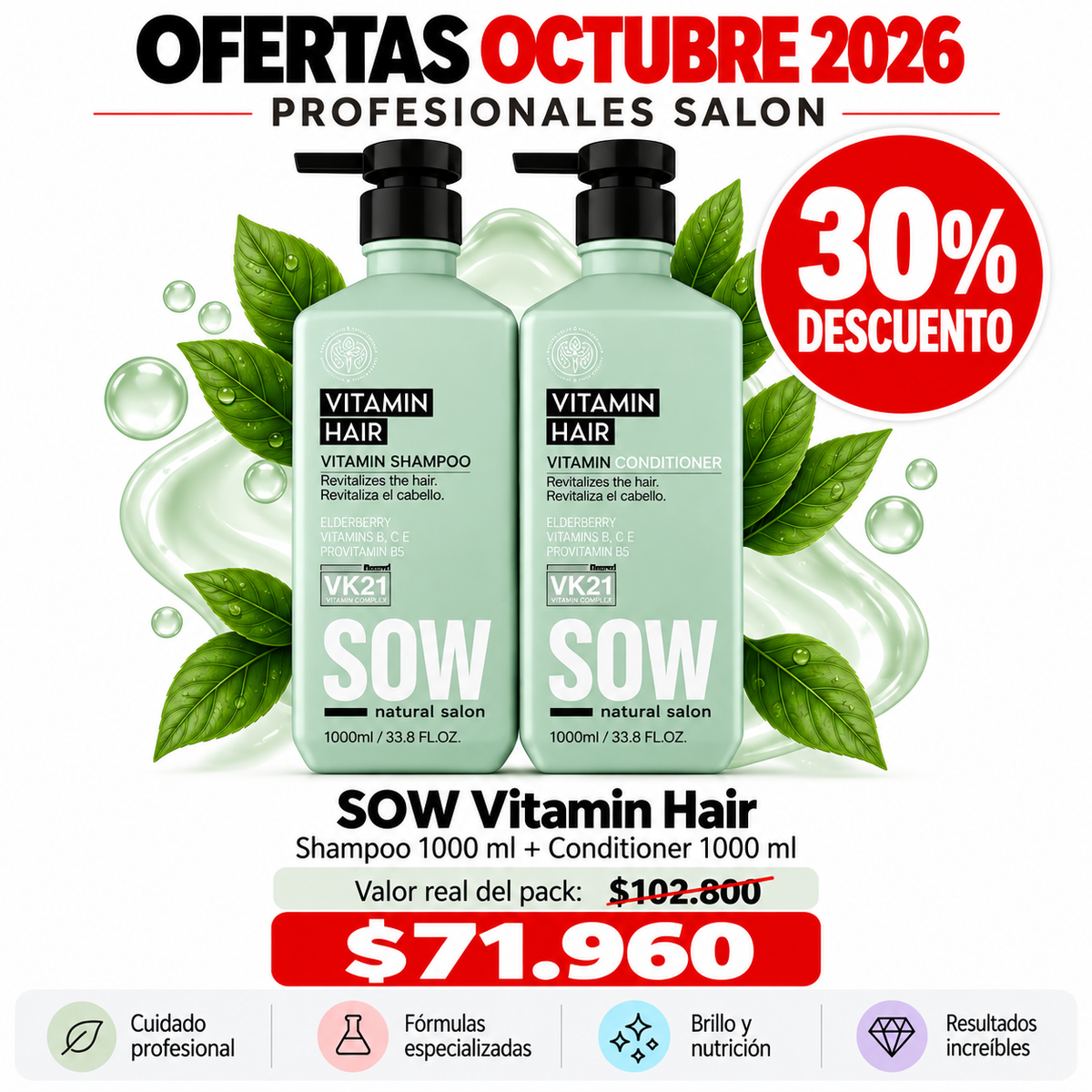 Pack shampoo y acondicionador - Recarga Vitamin Hair 1L SOW (Copia)