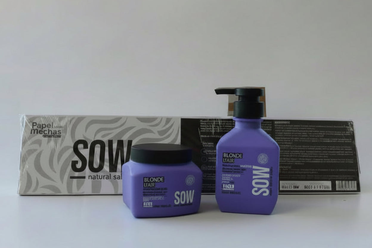 Pack SOW Shampoo blonde hair 250 ml + Mascara blonde hair 250 ml + papel de mechas S reutilizable