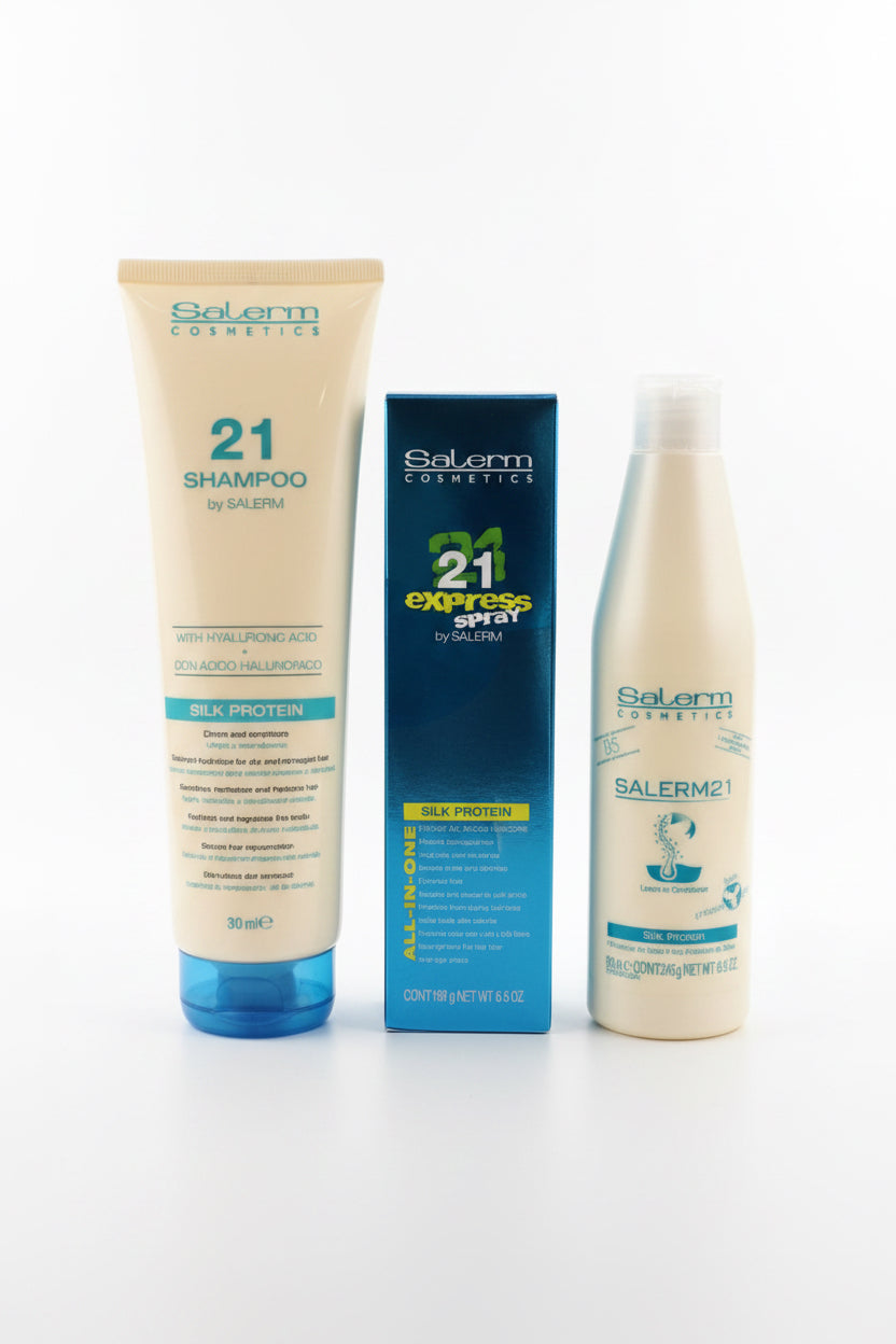 kit tratamiento salerm spray 21 express +shampo +acondicionador