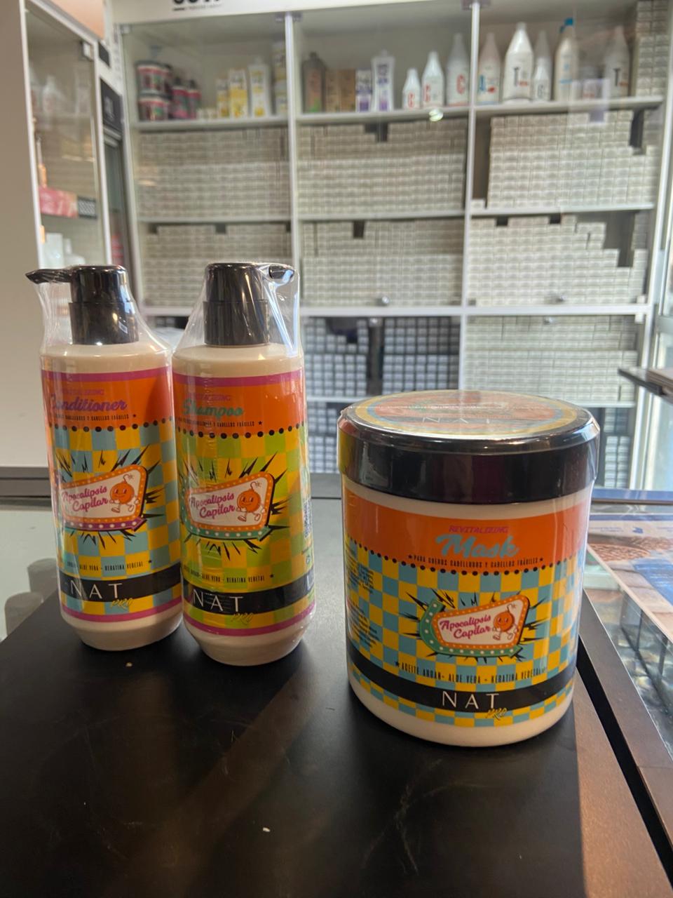 Pack Nat Shampoo Apocalipsis capilar 500  ml + Acondicionador Nat Apocalipsis capilar 500 ml + Crema de tratamiento 1000 ml
