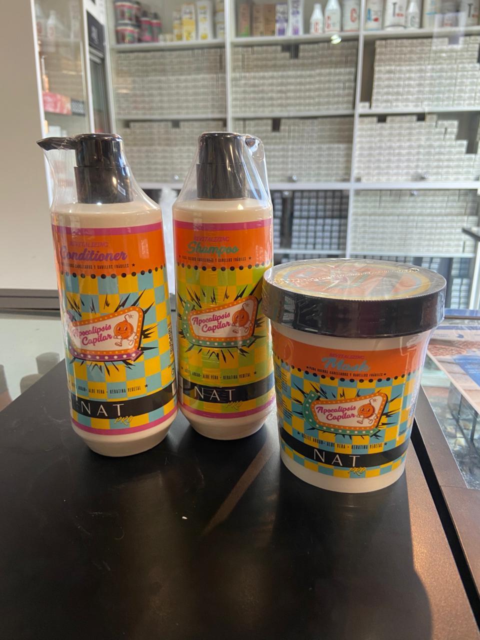 Pack Nat Shampoo Apocalipsis capilar 500  ml + Acondicionador Nat Apocalipsis capilar 500 ml + Crema de tratamiento 500 ml