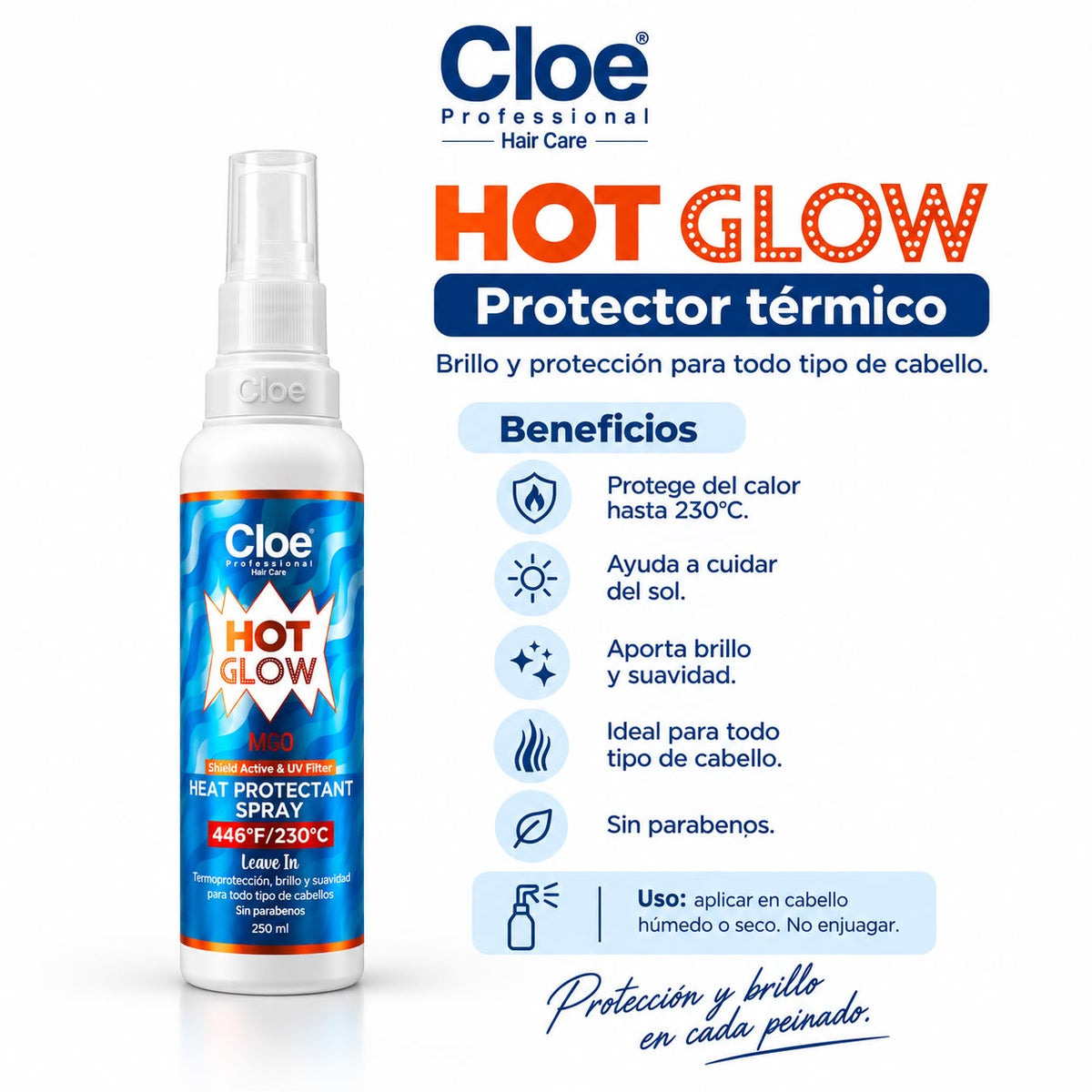 Termoprotector Hot Glow 250ml. - CLOE