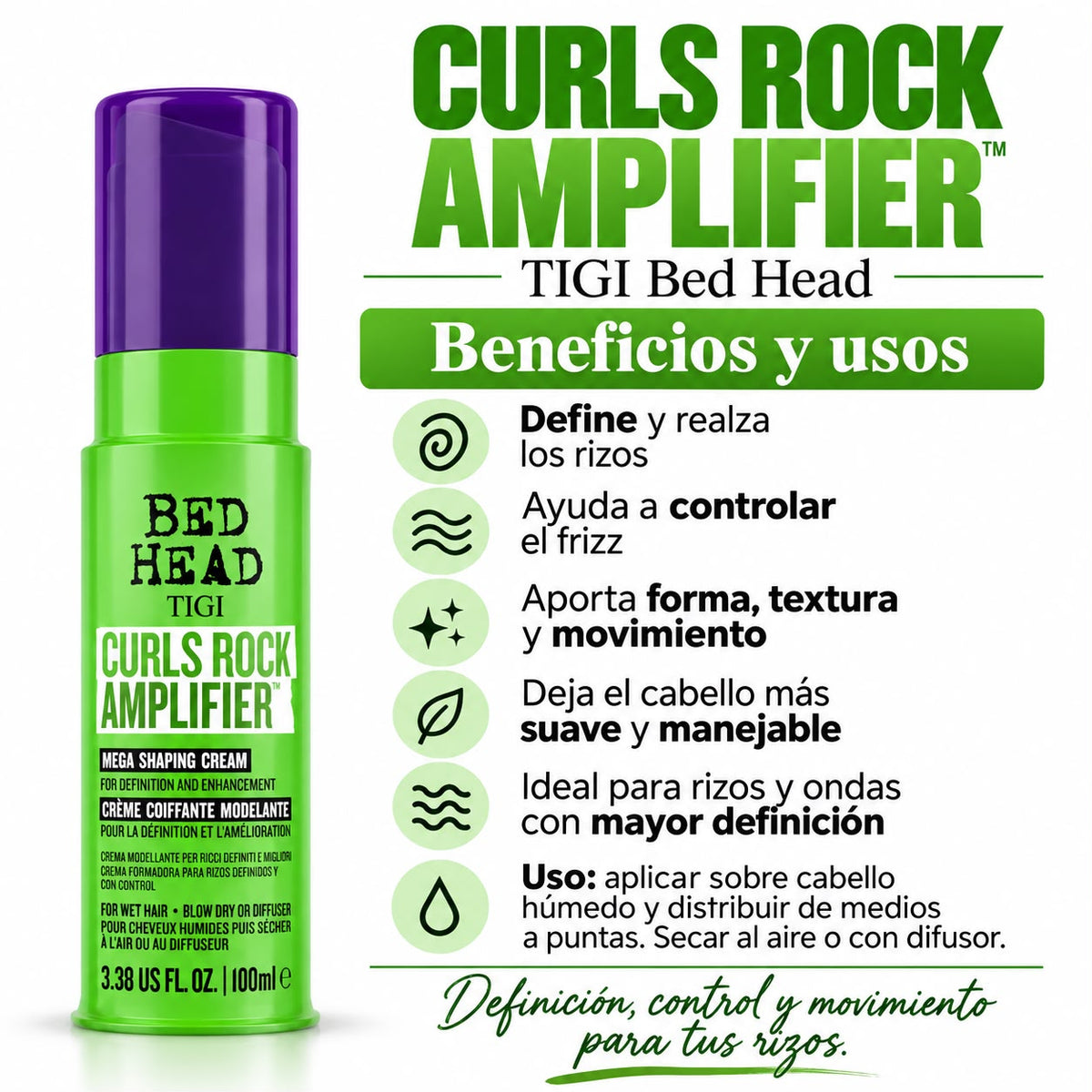 Curls Rock Amplifier 100ml. - TIGI Define y Realza los Rizos.