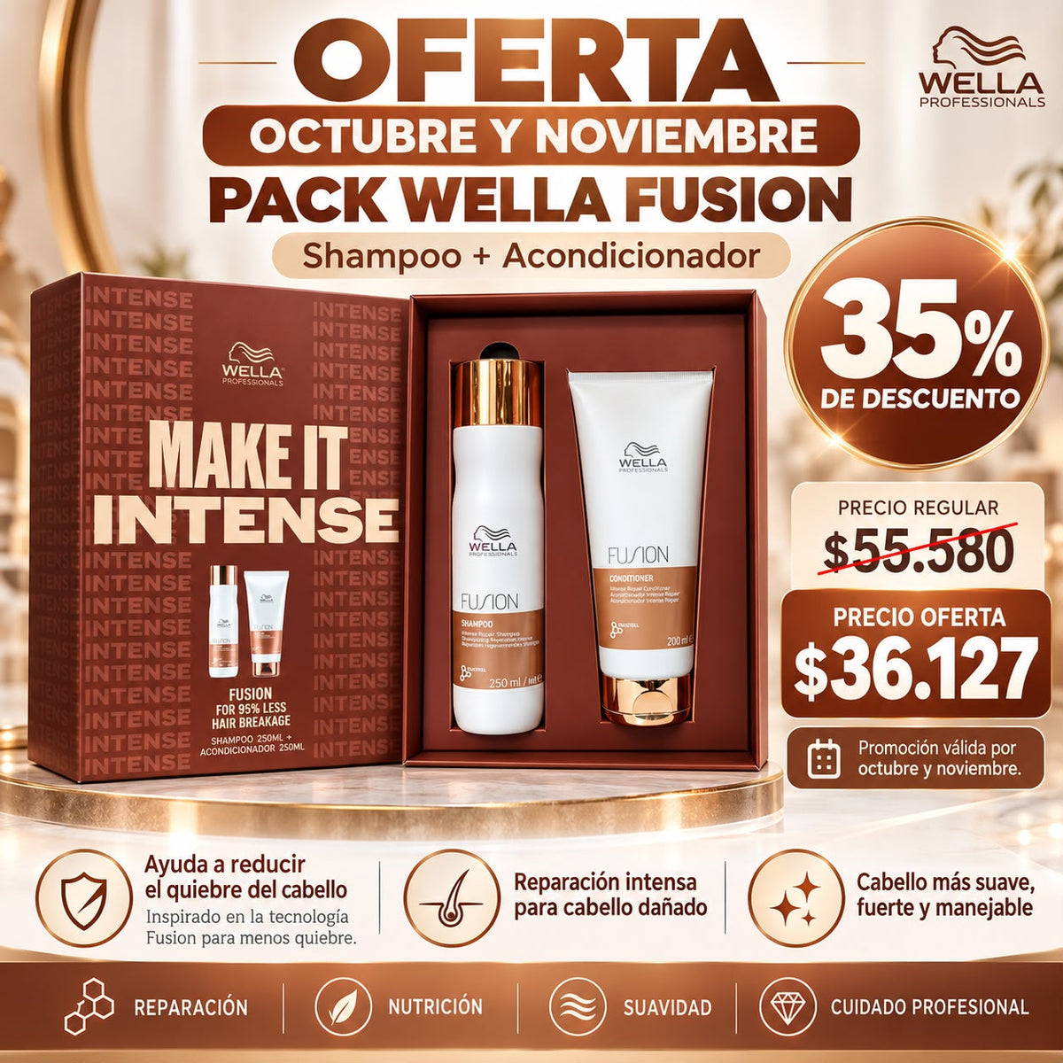 Pack Wella Fusion Shampoo 250 ml + Acondicionador 200 ml