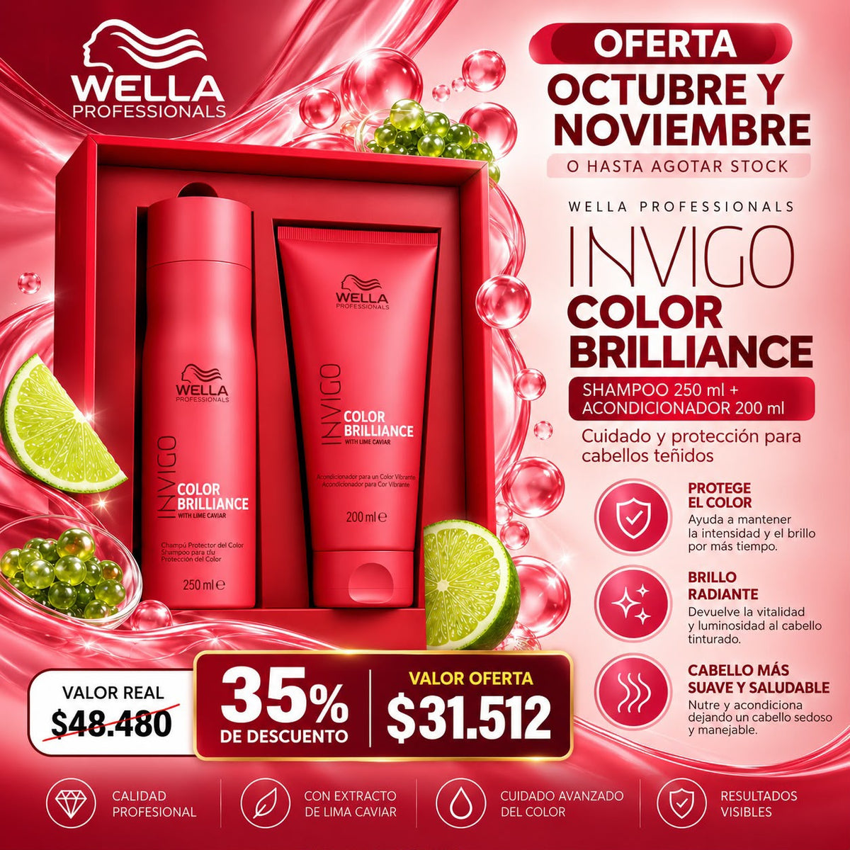 Pack Wella Invigo Brillance shampoo 250 ml + acondicionador 200 ml