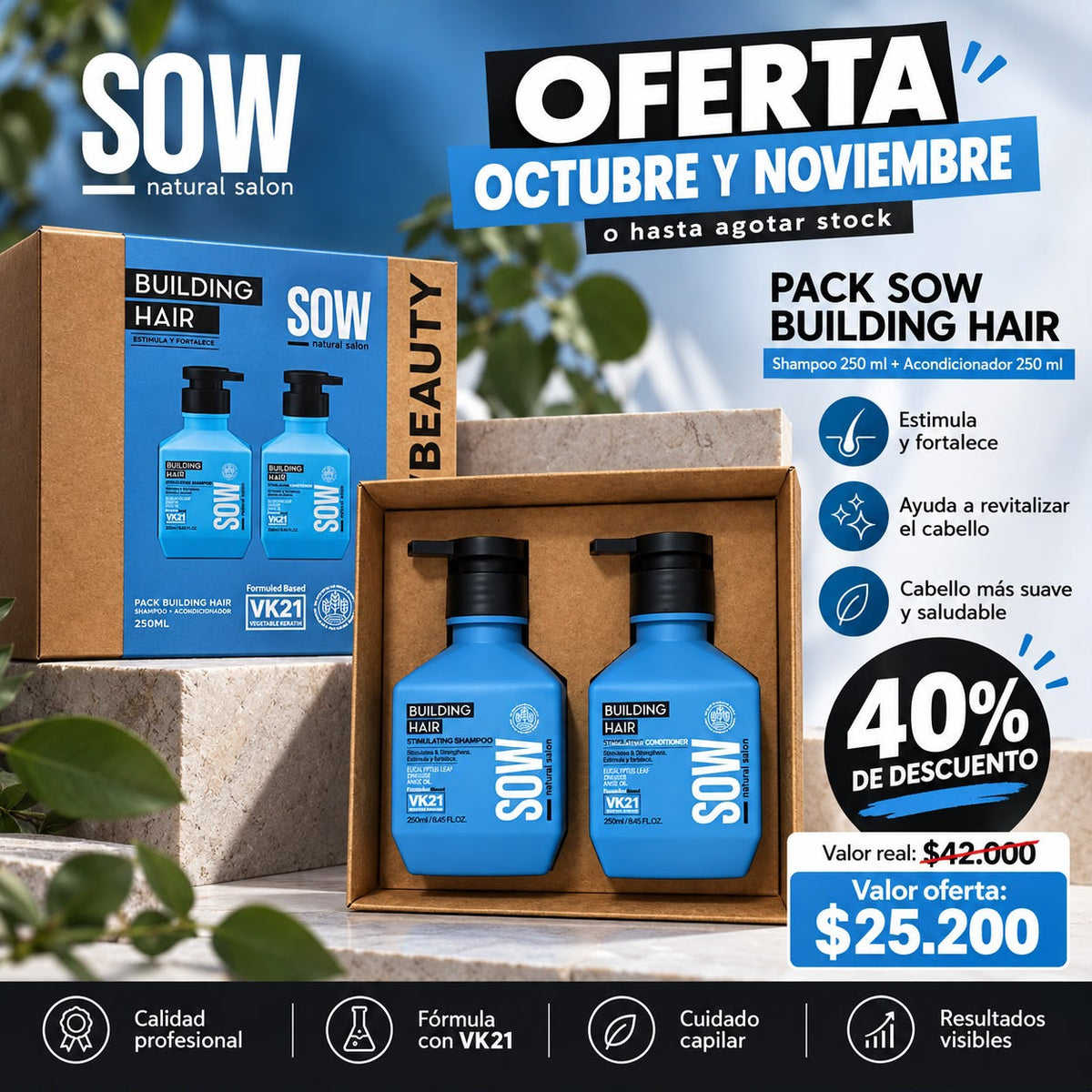 Pack Sow Building Hair Shampoo 250ml + Acondicionador 250ml