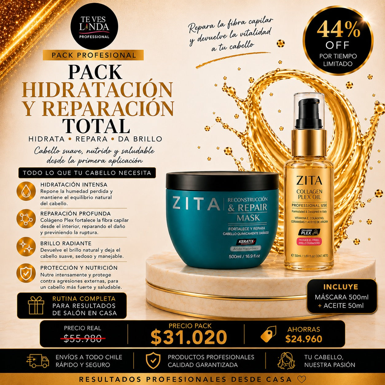 Pack Hidratación y Reparación Total ZITA Professional