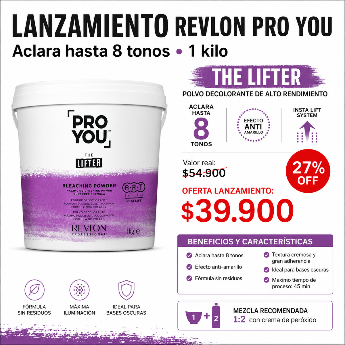 decolorante Revlon Pro You 8 tono 1000g