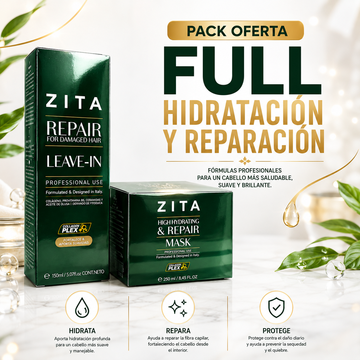 Pack zita repair leave-in 150 ml +  mascara  250ml reparacion & hydratacion