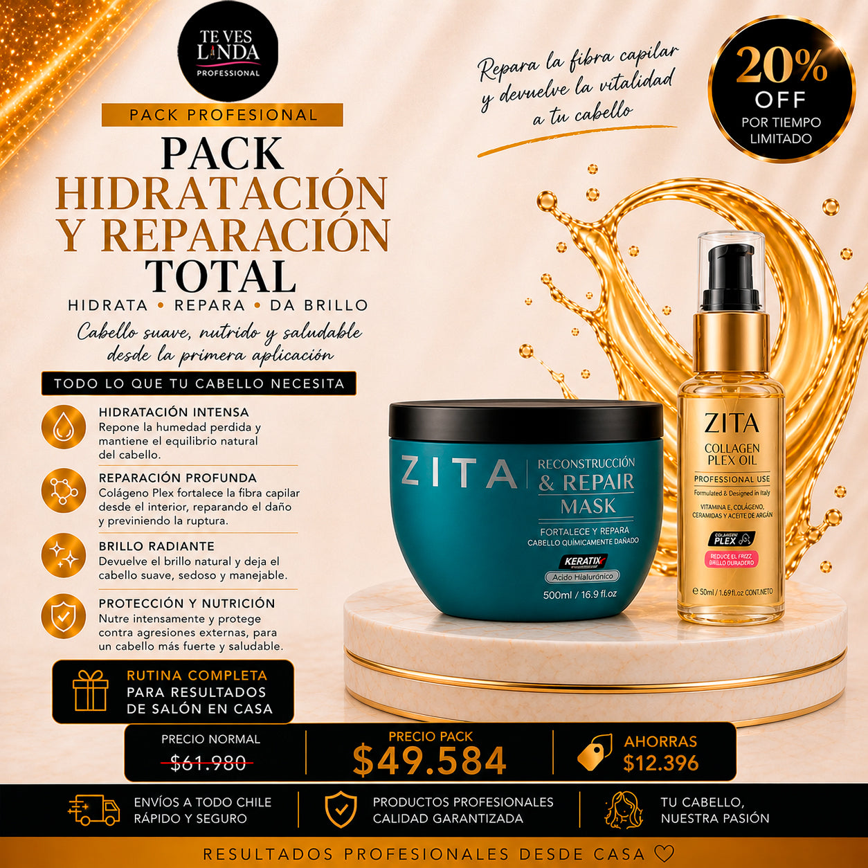 Pack Hidratación y Reparación Total ZITA Professional